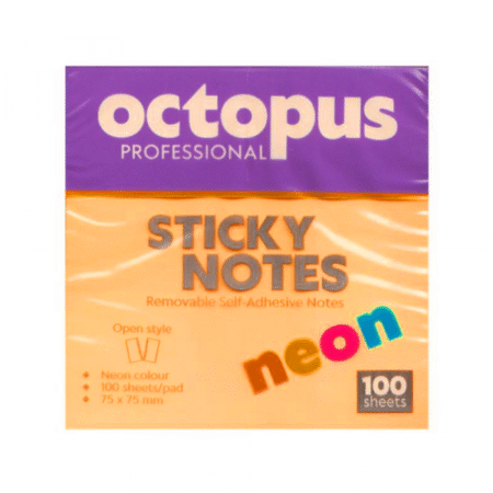 Samolepljivi blokčići 75x75 Octopus neon narandžastii UNL-2045 100lista