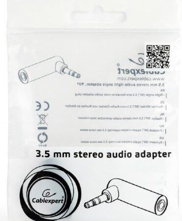 A-3.5M-3.5FL Gembird 3.5 mm stereo audio right angle adapter, 90°
