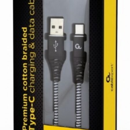 CC-USB2B-AMCM-1M-BW Gembird Premium cotton braided Type-C USB charging - data cable,1 m,black/white