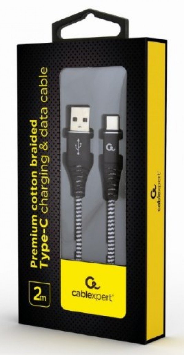 CC-USB2B-AMCM-2M-BW Gembird Premium cotton braided Type-C USB charging -data cable,2m, black/white - Slika 2