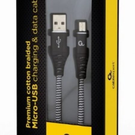 CC-USB2B-AMmBM-1M-BW Gembird Premium cotton braided Micro-USB charging - data cable,1m, black/white