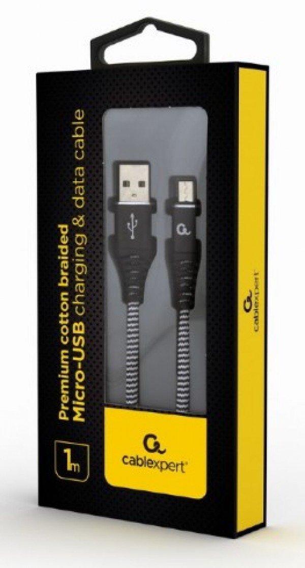 CC-USB2B-AMmBM-1M-BW Gembird Premium cotton braided Micro-USB charging - data cable,1m, black/white - Slika 2