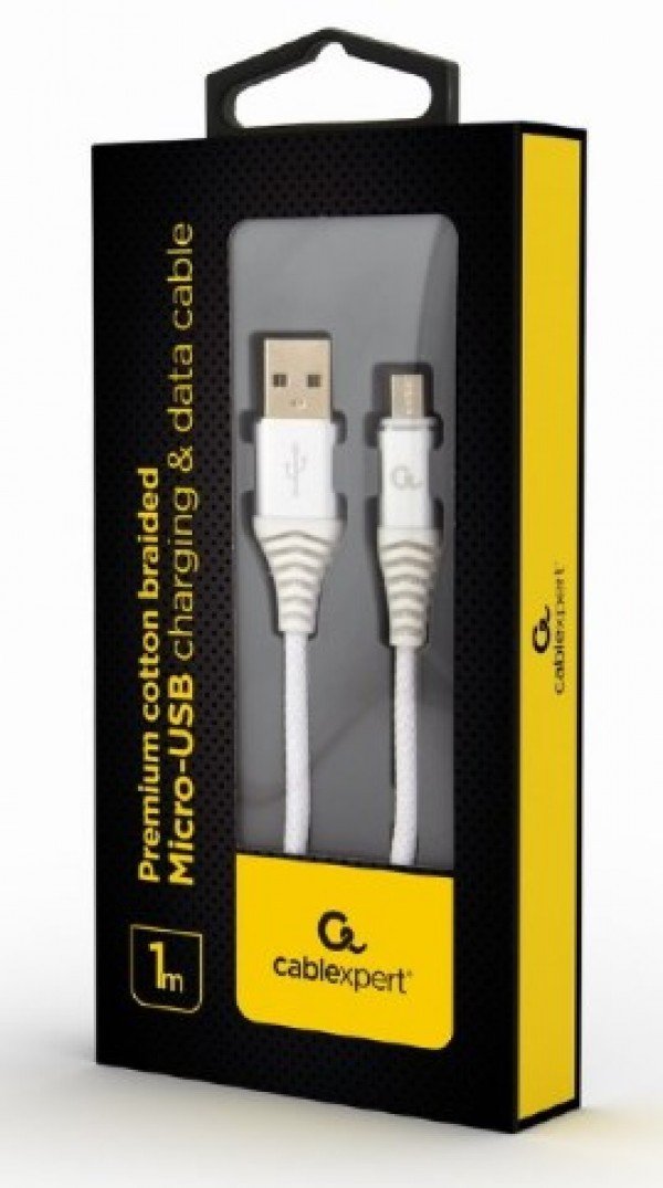 CC-USB2B-AMmBM-1M-BW2 Gembird Premium cotton braided Micro-USB charging -data cable,1m, silver/white - Slika 2