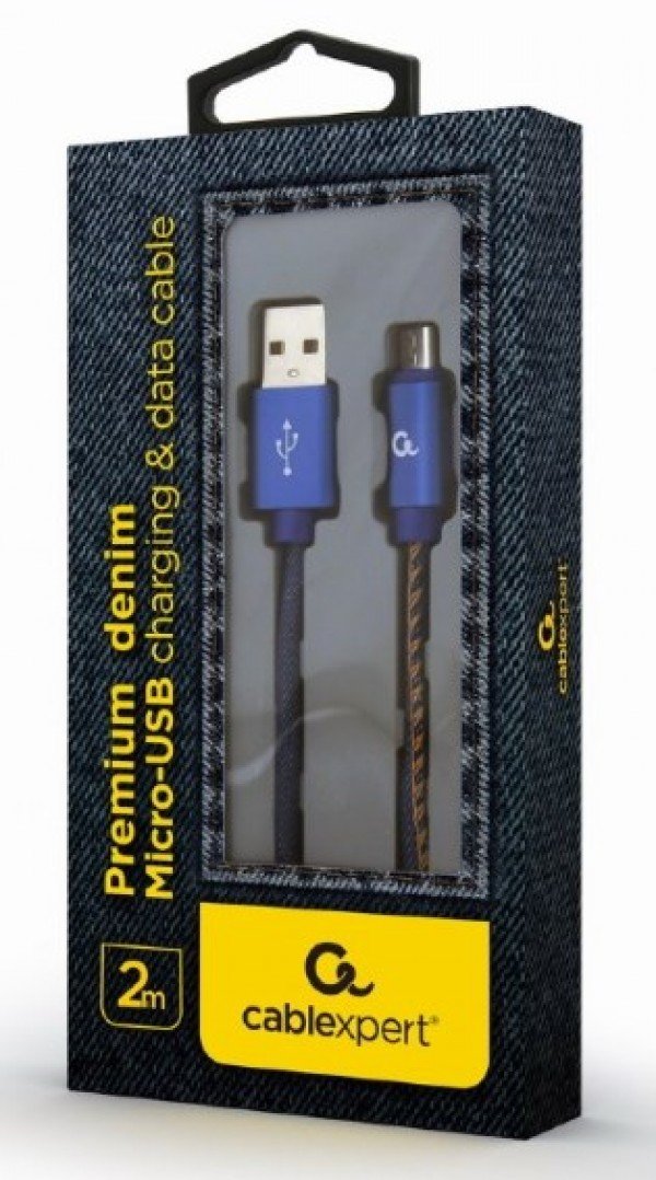 CC-USB2J-AMmBM-2M-BL Gembird Premium jeans (denim) Micro-USB cable with metal connectors, 2 m, blue - Slika 2