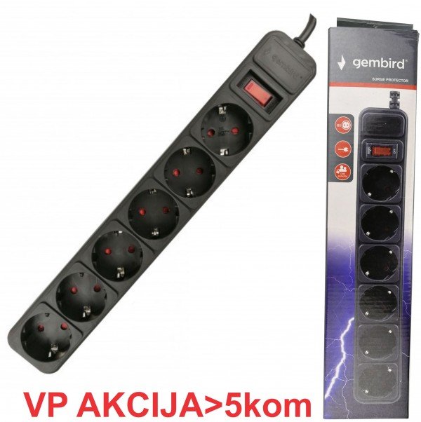 SPG6-B-6 (3G1.5) ** Gembird produzni kabl sa zastitom 6 uticnica(3x1.5mm, 16A,3500W)1.8m black (439) - Slika 3