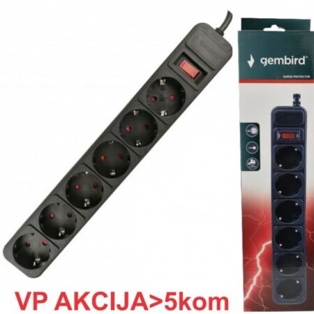 SPG6-B-15 (3G1.5) ** Gembird produzni kabl sa zastitom 6 uticnica(3x1.5mm,16A,3500W)4.5m black (647)