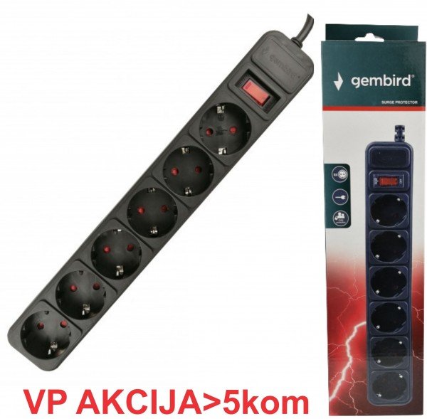 SPG6-B-15 (3G1.5) ** Gembird produzni kabl sa zastitom 6 uticnica(3x1.5mm,16A,3500W)4.5m black (647)