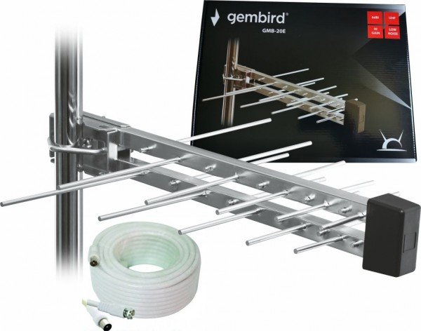 GMB-20E sa kutijom +15m ** Gembird Antena Loga UHF sa RF-Konektorom,20el, 39cm,6dB alu +kabl 15m 774
