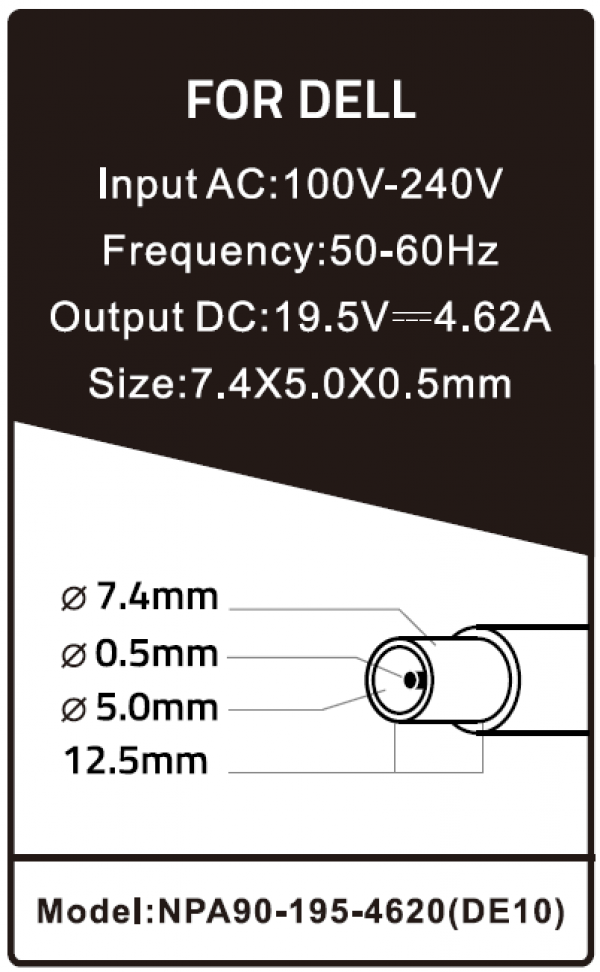NPA90-195-4620 (DE10) Gembird punjac za laptop 90W-19.5V-4.62A, 7.4x5.0mm black PIN - Slika 2