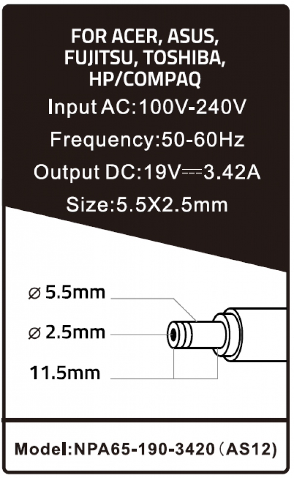 NPA65-190-3420 (AS12) Gembird punjac za laptop 65W-19V-3.42A, 5.5x2.5mm black (Alt=AS16) - Slika 4