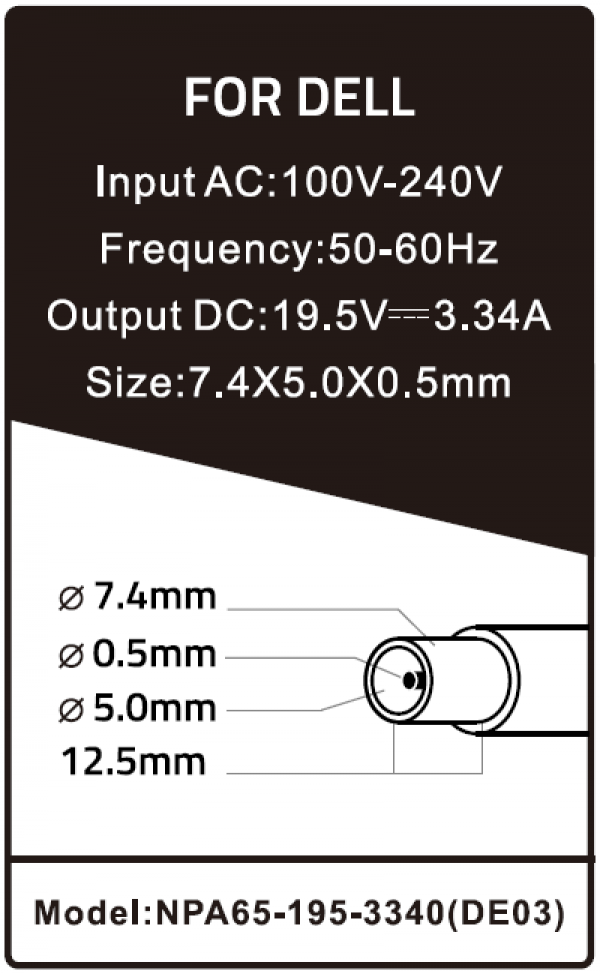 NPA65-195-3340 (DE03) Gembird punjac za laptop 65W-19.5V-3.34A, 7.4x5.0mm black PIN (Alt=DE10) - Slika 2