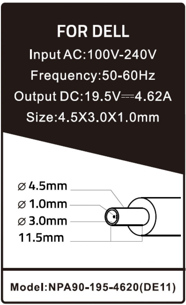 NPA90-195-4620 (DE11) Gembird punjac za laptop 90W-19.5V-4.62A, 4.5x3.0mm Black PIN - Slika 4