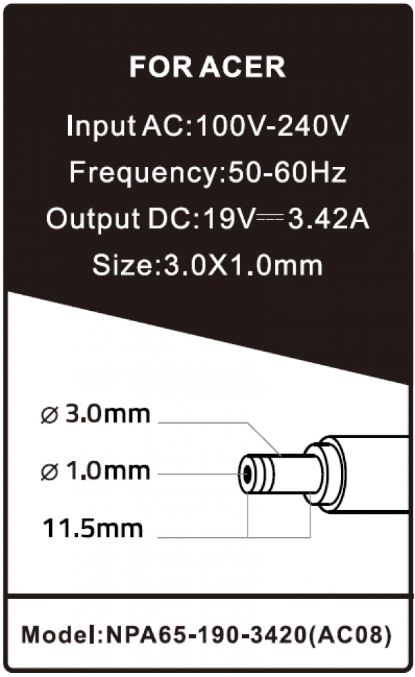 NPA65-190-3420 (AC08) Gembird punjac za laptop 65W-19V-3.42A, 3.0x1.1mm - Slika 2