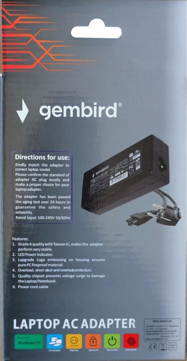 NPA65-190-3420 (AC08) Gembird punjac za laptop 65W-19V-3.42A, 3.0x1.1mm - Slika 4