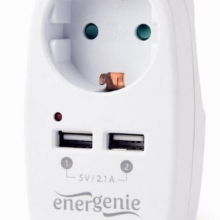 EG-ACU2-02 Gembird 2-portni USB punjac sa prolaznom AC uticnicom, 2,1 A, bela