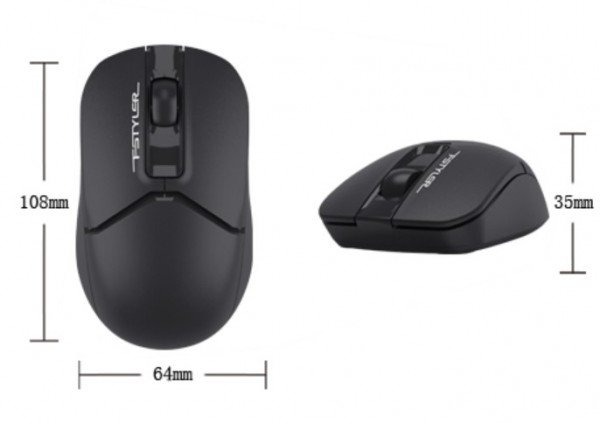 A4-FG12 BLACK A4Tech Fstyler V-Track bezicni opticki mis 2.4Ghz, 125Hz/1200Dpi, 108mm, USB Receiver - Slika 2