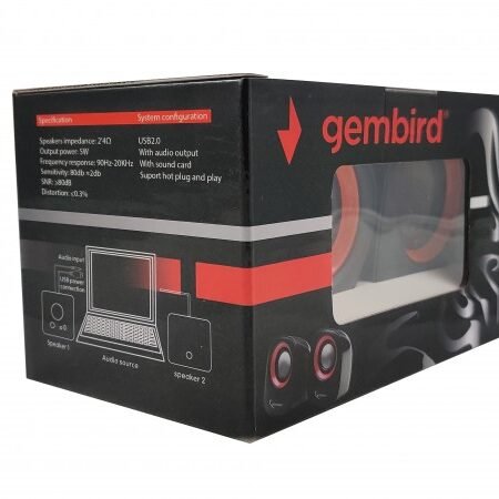 SPK-107 ** Gembird Stereo zvucnici Orange/Black, 2 x 3W RMS USB pwr, 3.5mm kutija sa prozorom (379)