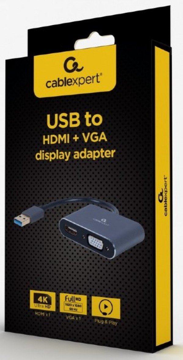 A-USB3-HDMIVGA-01 Gembird USB to HDMI + VGA display adapter, space grey - Slika 3
