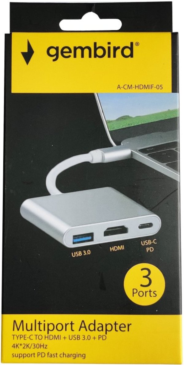 A-CM-HDMIF-05 ** Gembird TYPE-C TO HDMI + USB3.0 + PD ALUMINIUM ( 735)