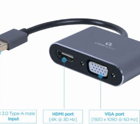 A-USB3-HDMIVGA-01 Gembird USB to HDMI + VGA display adapter, space grey