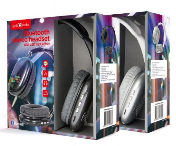 BHP-LED-02-BK Gembird Bluetooth stereo Slusalice sa mikrofonom Bt V5.0 400mAh/32Ohm, 2h Li-ion Crne - Slika 4