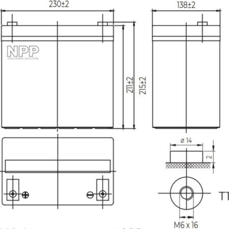 NPP NPG12V-55Ah, GEL BATTERY, C20=55AH, T14, 230*138*208*212, 15KG, Light grey