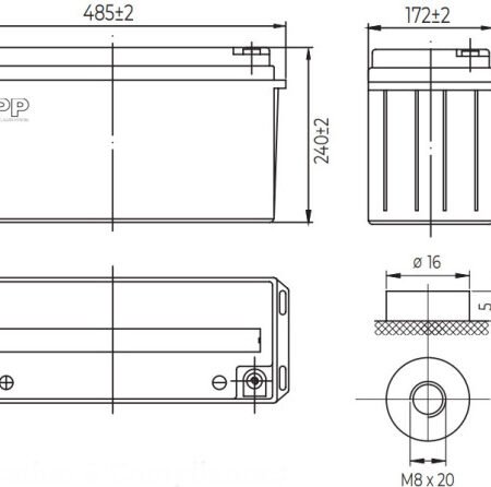 NPP NPG12V-150Ah, GEL BATTERY, C20=150AH, T16, 485*172*240*240, 38,5KG, Light grey