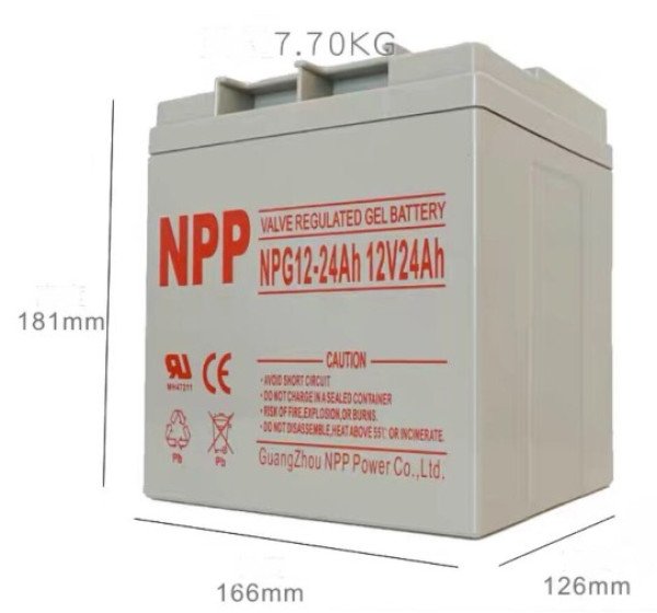 NPP NPG12V-24Ah, GEL BATTERY, C20=24AH, T14, 166x126x174x181, 7,6KG, Light grey - Slika 3