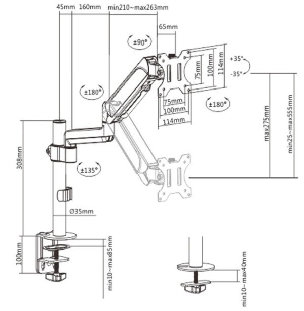 MA-DA1P-01 Gembird Podesivi stoni drzac za monitor,tilt, 17-32 max.9kg - Slika 2