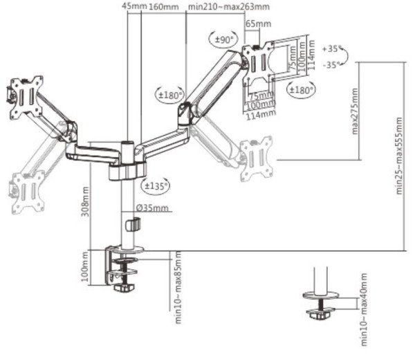MA-DA2P-01 Gembird Podesivi dupli stoni drzac za monitor, tilt,17-32 max.2x9kg - Slika 3