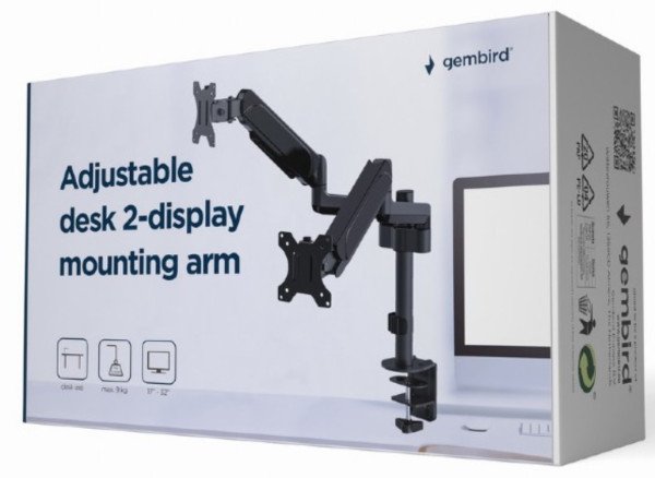 MA-DA2P-01 Gembird Podesivi dupli stoni drzac za monitor, tilt,17-32 max.2x9kg - Slika 2