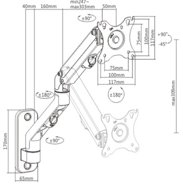MA-WA1-02 Gembird Podesivi zidni drzac za monitor,tilt, 13-27 max.7kg - Slika 3