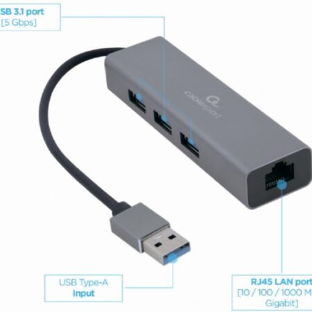 A-AMU3-LAN-01 Gembird USB AM Gigabit network adapter with 3-port USB 3.0 hub