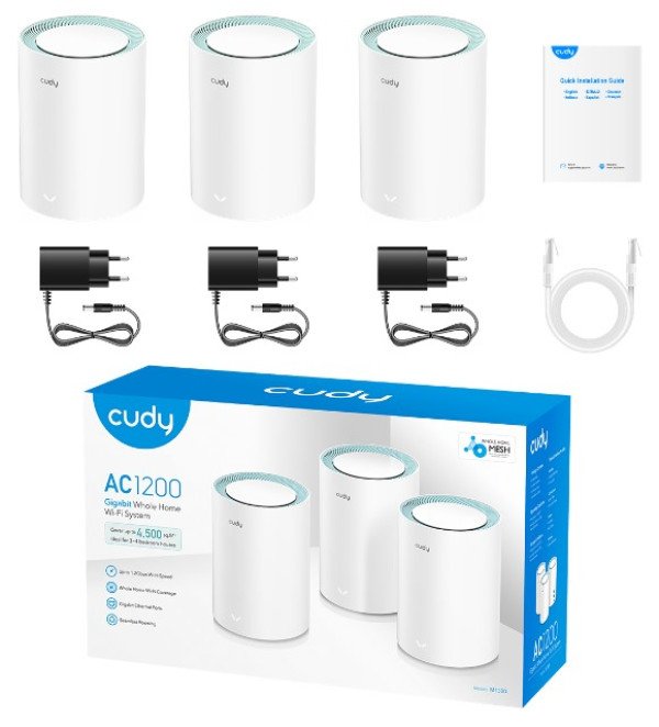 Cudy M1300 3-pack AC1200 Dual Band 2.4Ghz+5Ghz WiFi MESH, GiGABIT, 4x Antena 16MB/128DDR - Slika 2