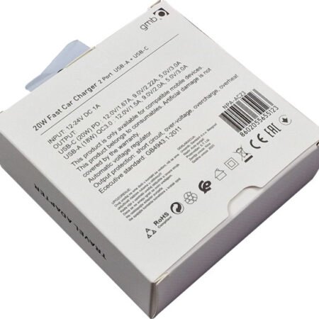 NPA-AC23 ** Gembird QC3.0 PD auto punjac +kabl-C,20W 3.6V-6.5V/2.4A, 6.5V-9V/1.67, 9V-12V/1.3A (287)