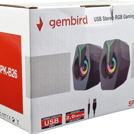 SPK-B26 * Gembird Stereo zvucnici black LED, 2.0 inch, 6W RMS (2x3W) USB pwr, volume control, 3,5mm