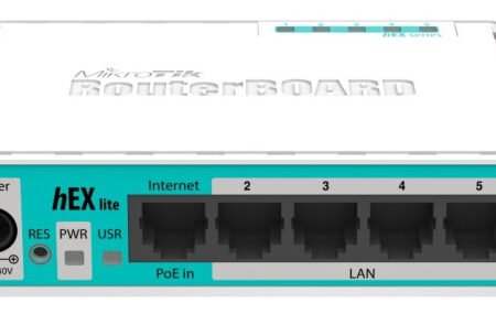 MikroTik RB750r2 heX LITE 5xLAN 10/100, 850MHz CPU, 64MB RAM, RouterOS L4 (265)