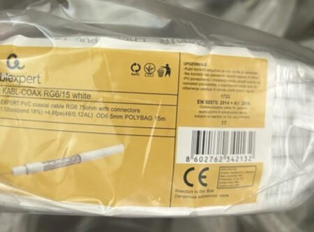 KABL-COAX-RG6/15 white (X553)** koaksialni kabl RG6 konektor F-male/IEC, conduct.18%, 6.5mm 15m(200)