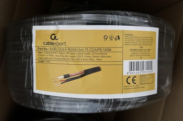 KABL-COAX-RG59+2X0.75 CCA/PE/100M Outdoor Koaksialni kabl sa napojnim kablom 2x0,75mm black 100m - Slika 3
