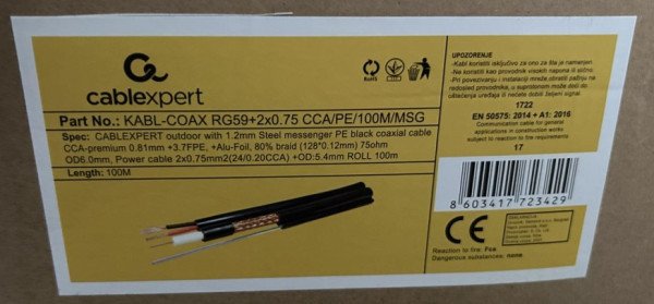 KABL-COAX-RG59+2X0.75 CCA/PE/100M/MSG Outdoor Koaksialni kabl sa napojnim kablom 2x0,75 + SAJLA 100m - Slika 3