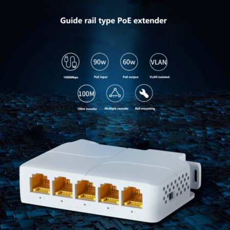 POE-EXT-14G 5 port, 1000mbps POE extender, 30/60W 8W/port, POE voltage 44-57Vdc, 100m, 802.3af/at
