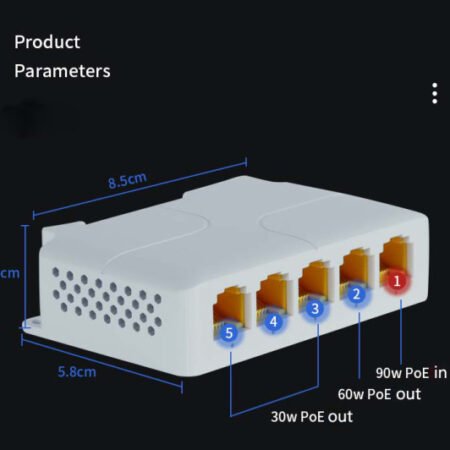 POE-EXT-14G 5 port, 1000mbpsPOE extender, 30/60W 8W/port, POE voltage 44-57Vdc, 100m, 802.3af/at