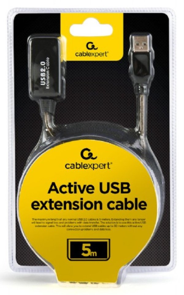 UAE-01-5M Gembird USB 2.0 active extension cable, black color, bulk package, 5m - Slika 4