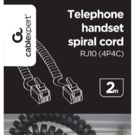 TC4P4CS-2M Gembird Telefonski kabl spiralni za slusalicu, RJ10 (4P4C), 2m, black
