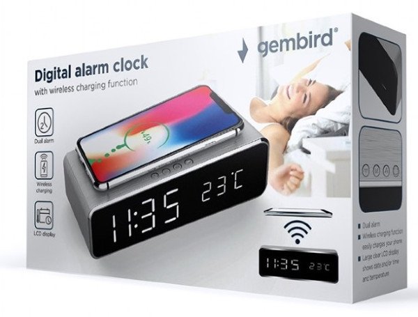 DAC-WPC-01-S Gembird Digitalni sat + alarm sa bezicnim punjenjem telefona, Silver - Slika 2