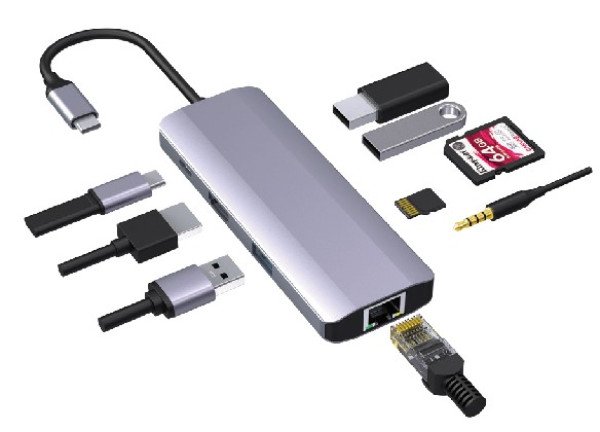 A-CM-COMBO9-06 ** Gembird USB-C 9-in-1 multi-port RJ45+USB3.0+SD+USB-C+HDMI+USB2.0+3,5mm (1359) - Slika 4