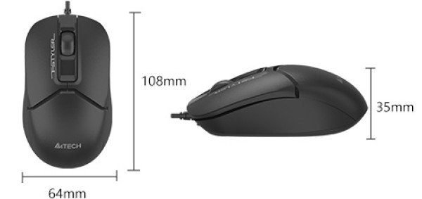 A4-FM12T A4Tech Fstyler opticki mis, 1200Dpi, 108mm, USB-C/A, BLACK - Slika 4