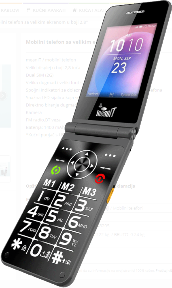 FLIP XXL MOBILNI TELEFON,Veliki displej u boji 2,8 inèa, Dual SIM (2G), FM, BT, 1400 mAh