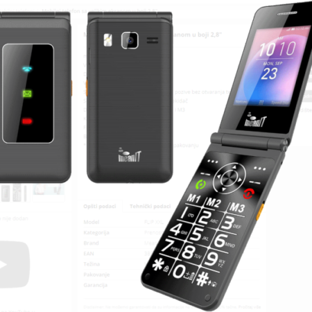 FLIP XXL MOBILNI TELEFON,Veliki displej u boji 2,8 inèa, Dual SIM (2G), FM, BT, 1400 mAh