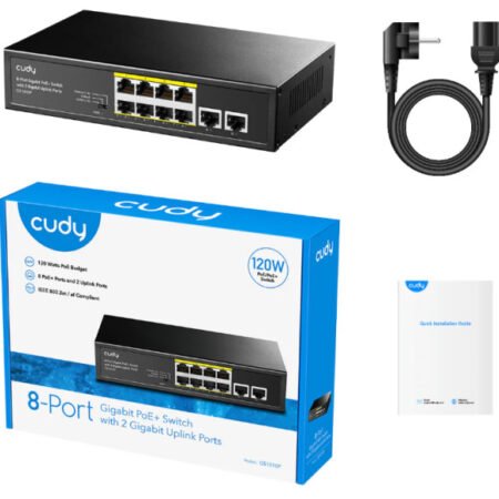 Cudy GS1010PS2 8-Port Gigabit PoE+ Switch with 2 Gigabit Uplink ports and 2 Gigabit SFP slot 120W
